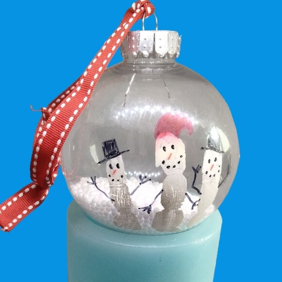 Snowman Snowglobe Christmas Ornament Primitive Cottage Cabin - Picture 2 of 9